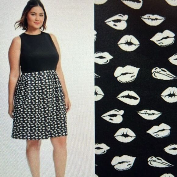 Hutch Anthropologie Black Scuba Dress Lip Print Hand Pockets Plus Size 2X - Picture 1 of 11